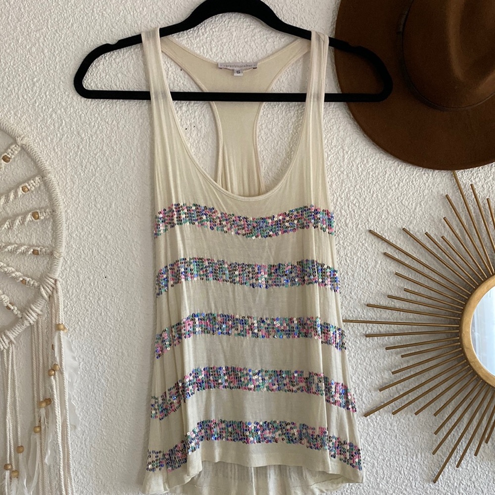 Corey Lynn Calter | Stripe Sequin Razorback Tank | Small